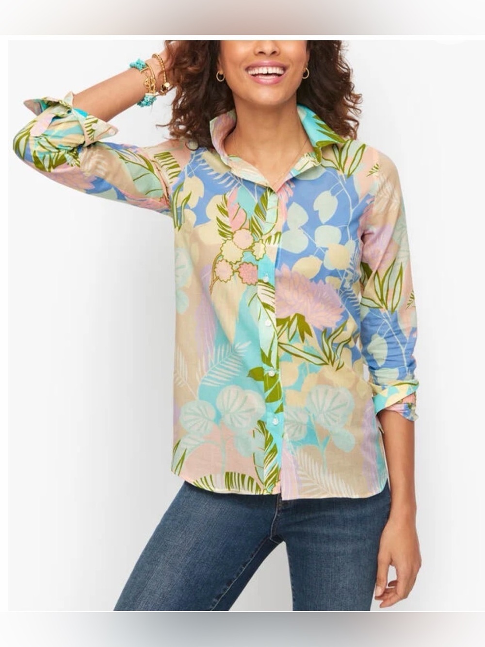 Women’s Pastel Floral Button-Up Shirt - Multicolor